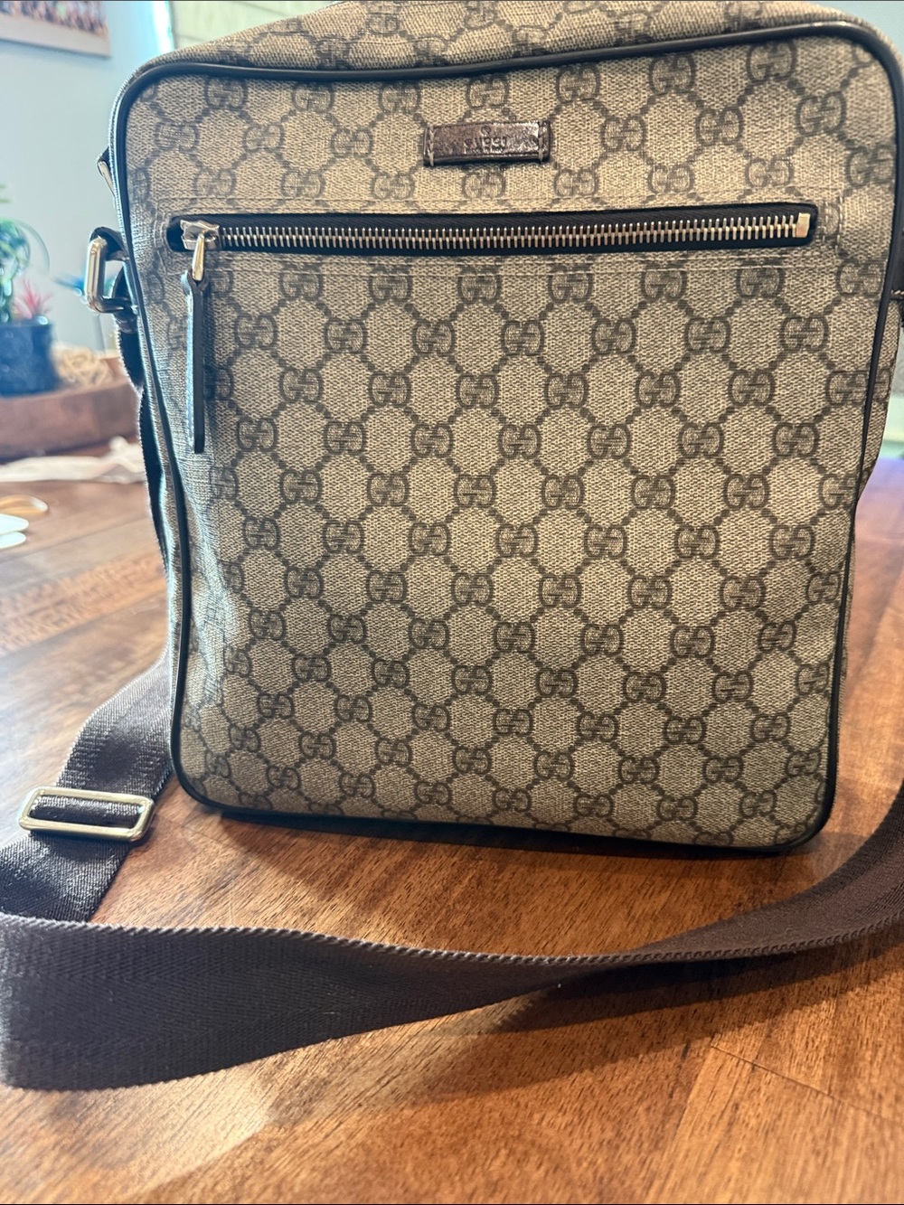 Gucci Beige Brown GG coated Canvas Messenger Bag with Adjustable Strap